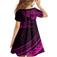 Kia Orana Cook Islands Kid Short Sleeve Dress Circle Stars With Floral Pink Pattern LT01 - Polynesian Pride