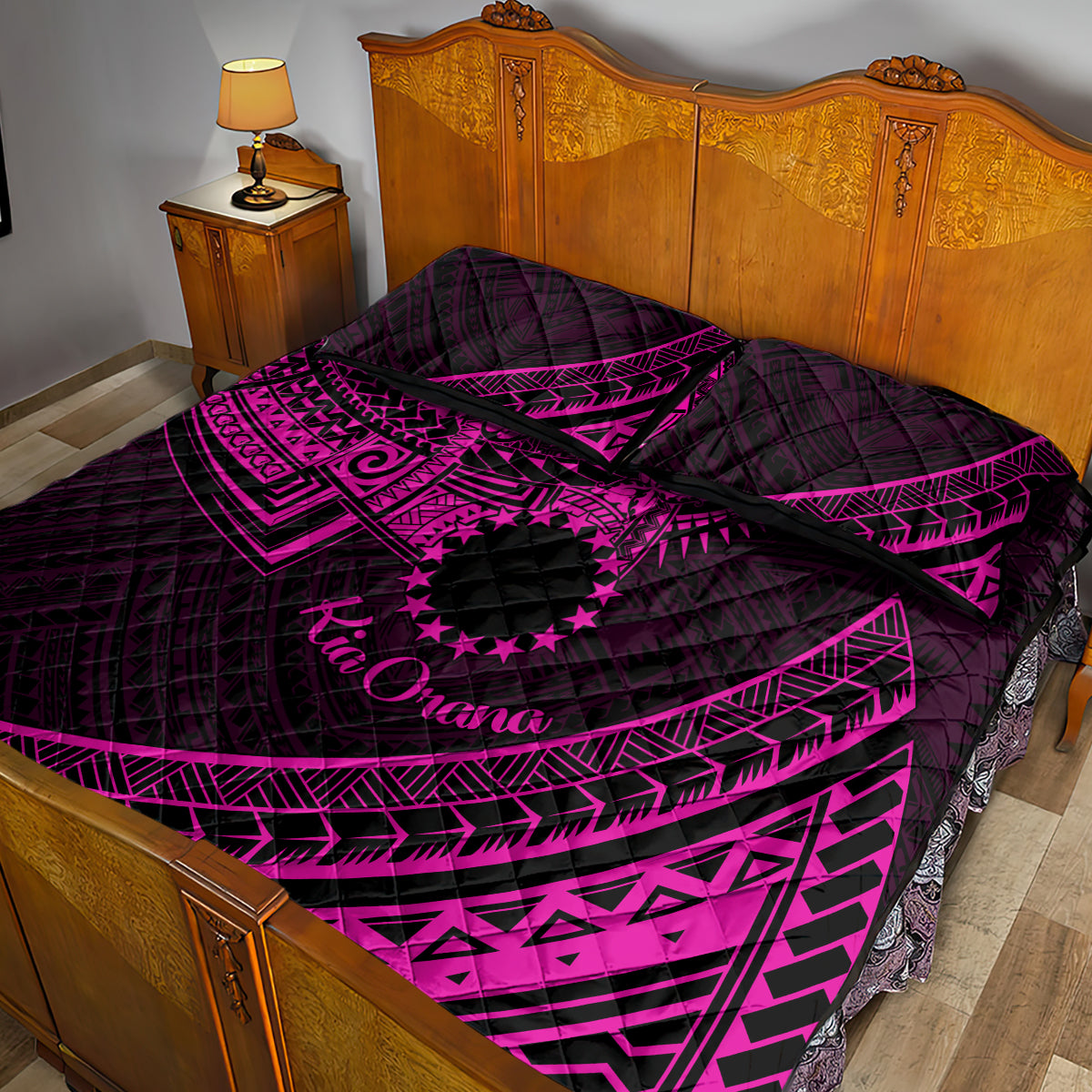 Kia Orana Cook Islands Quilt Bed Set Circle Stars With Floral Pink Pattern LT01 - Polynesian Pride