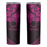 Kia Orana Cook Islands Skinny Tumbler Circle Stars With Floral Pink Pattern