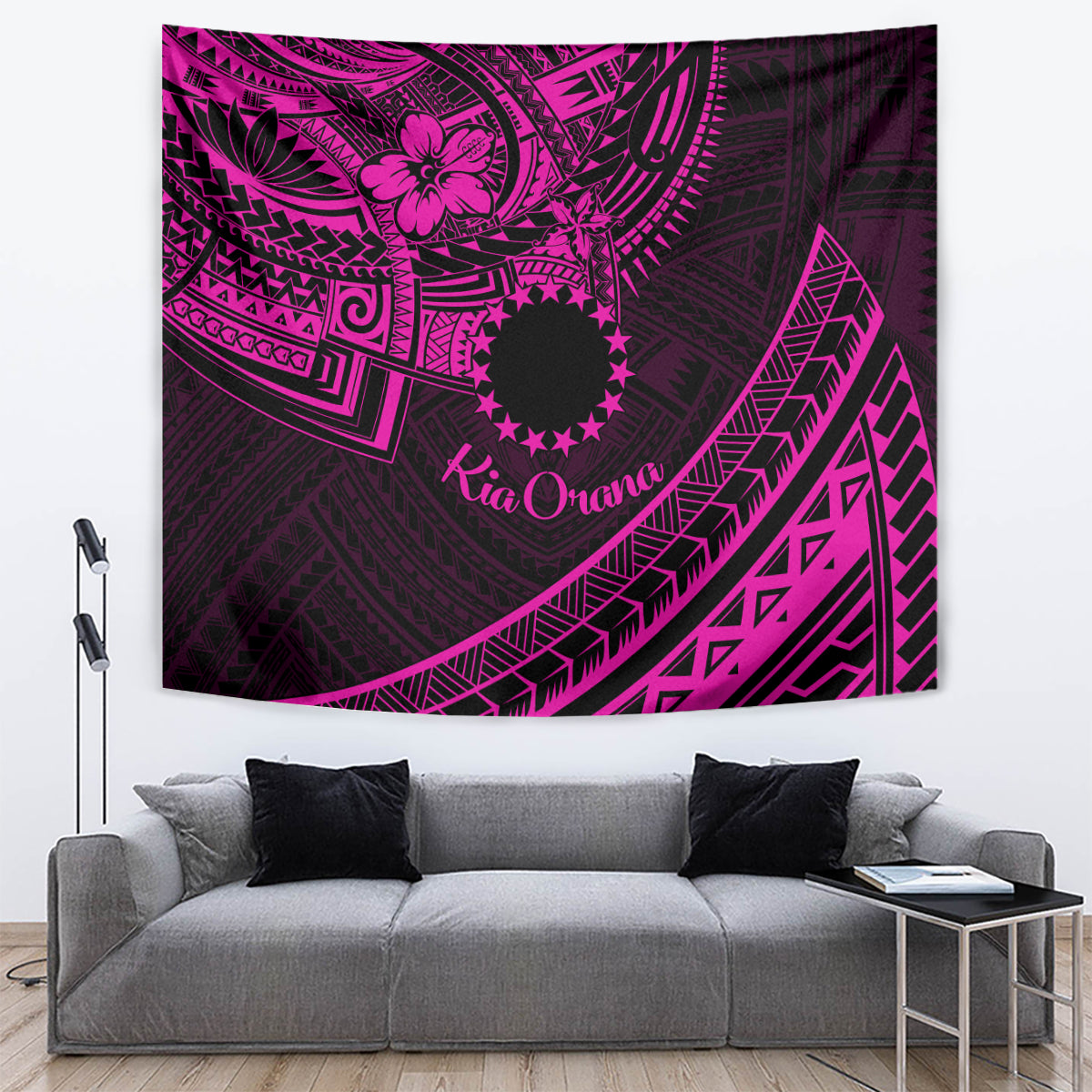 Kia Orana Cook Islands Tapestry Circle Stars With Floral Pink Pattern LT01 - Polynesian Pride