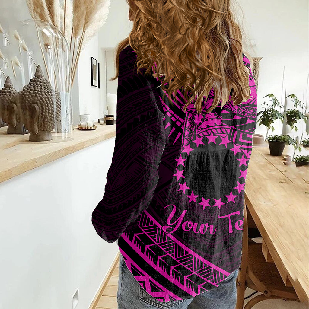 Kia Orana Cook Islands Women Casual Shirt Circle Stars With Floral Pink Pattern LT01 - Polynesian Pride
