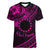 Kia Orana Cook Islands Women V Neck T Shirt Circle Stars With Floral Pink Pattern LT01 Female Pink - Polynesian Pride