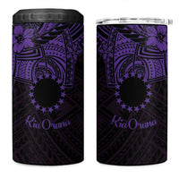 Kia Orana Cook Islands 4 in 1 Can Cooler Tumbler Circle Stars With Floral Purple Pattern