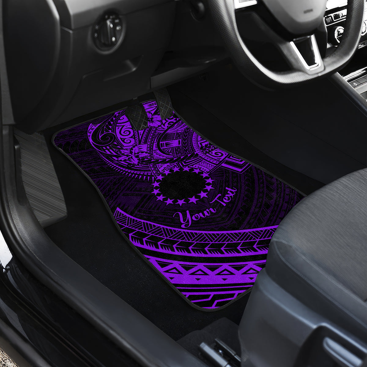 Kia Orana Cook Islands Car Mats Circle Stars With Floral Purple Pattern LT01 - Polynesian Pride