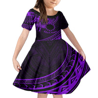 Kia Orana Cook Islands Family Matching Off Shoulder Maxi Dress and Hawaiian Shirt Circle Stars With Floral Purple Pattern LT01 Daughter's Dress Purple - Polynesian Pride