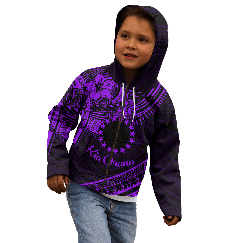 Kia Orana Cook Islands Kid Hoodie Circle Stars With Floral Purple Pattern LT01 - Polynesian Pride