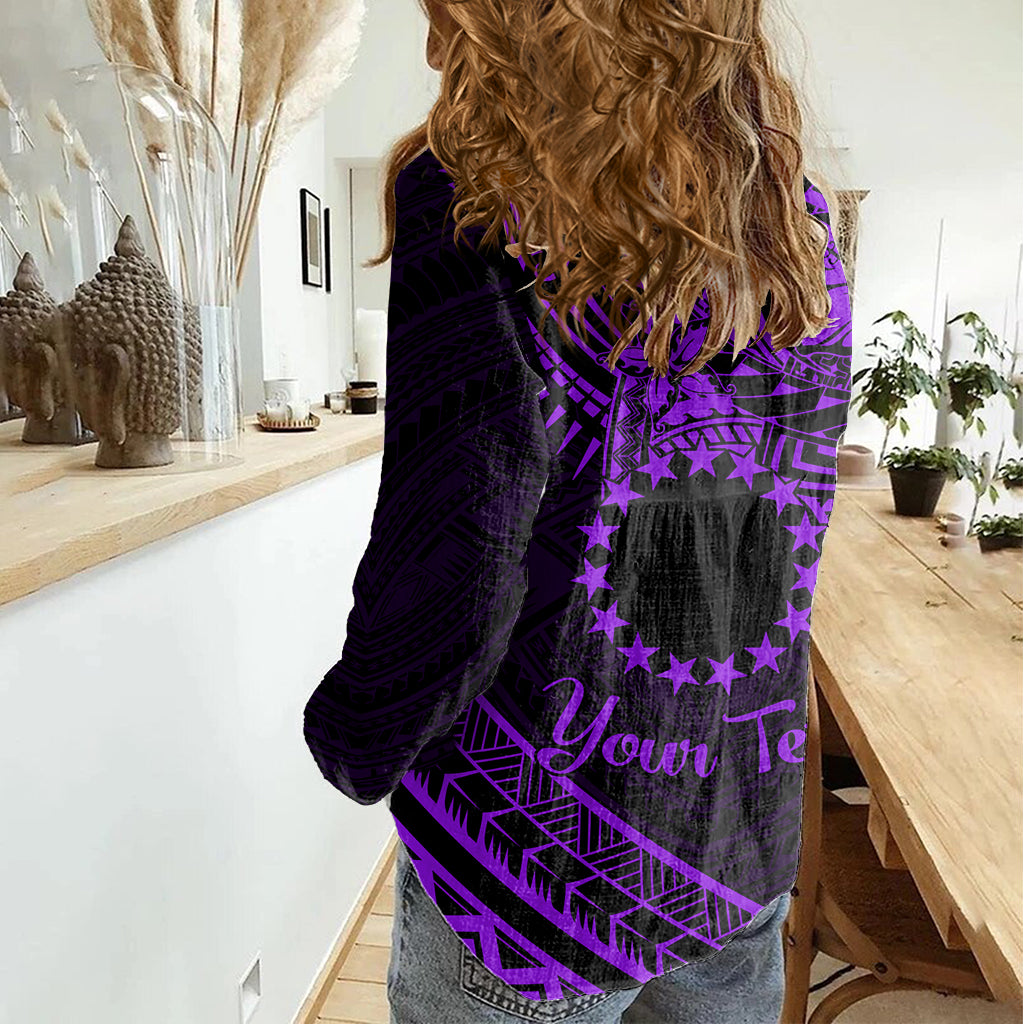 Kia Orana Cook Islands Women Casual Shirt Circle Stars With Floral Purple Pattern LT01 - Polynesian Pride
