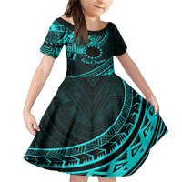Kia Orana Cook Islands Family Matching Mermaid Dress and Hawaiian Shirt Circle Stars With Floral Turquoise Pattern LT01 Daughter's Dress Turquoise - Polynesian Pride