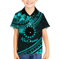Kia Orana Cook Islands Family Matching Tank Maxi Dress and Hawaiian Shirt Circle Stars With Floral Turquoise Pattern LT01 Son's Shirt Turquoise - Polynesian Pride