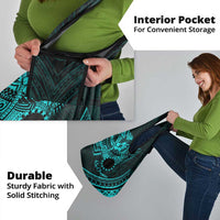 Kia Orana Cook Islands Grocery Bag Circle Stars With Floral Turquoise Pattern