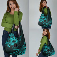 Kia Orana Cook Islands Grocery Bag Circle Stars With Floral Turquoise Pattern
