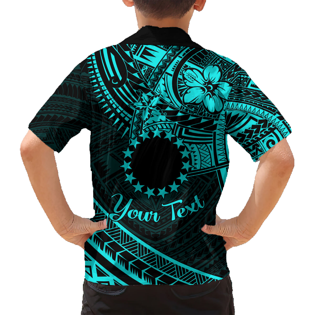 Kia Orana Cook Islands Kid Hawaiian Shirt Circle Stars With Floral Turquoise Pattern LT01 - Polynesian Pride