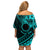 Kia Orana Cook Islands Off Shoulder Short Dress Circle Stars With Floral Turquoise Pattern LT01 - Polynesian Pride