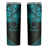 Kia Orana Cook Islands Skinny Tumbler Circle Stars With Floral Turquoise Pattern
