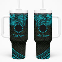 Kia Orana Cook Islands Tumbler With Handle Circle Stars With Floral Turquoise Pattern