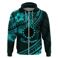 Kia Orana Cook Islands Zip Hoodie Circle Stars With Floral Turquoise Pattern LT01 Zip Hoodie Turquoise - Polynesian Pride