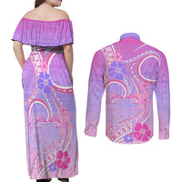 Polynesian Shark Valentine Couples Matching Off Shoulder Maxi Dress and Long Sleeve Button Shirt Sweet Unique Version LT01 - Polynesian Pride