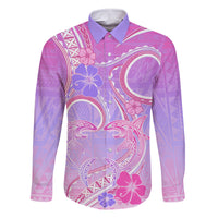 Polynesian Shark Valentine Family Matching Off Shoulder Short Dress and Hawaiian Shirt Sweet Unique Version LT01 Dad's Shirt - Long Sleeve Pink - Polynesian Pride