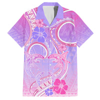 Polynesian Shark Valentine Family Matching Summer Maxi Dress and Hawaiian Shirt Sweet Unique Version LT01 Dad's Shirt - Short Sleeve Pink - Polynesian Pride