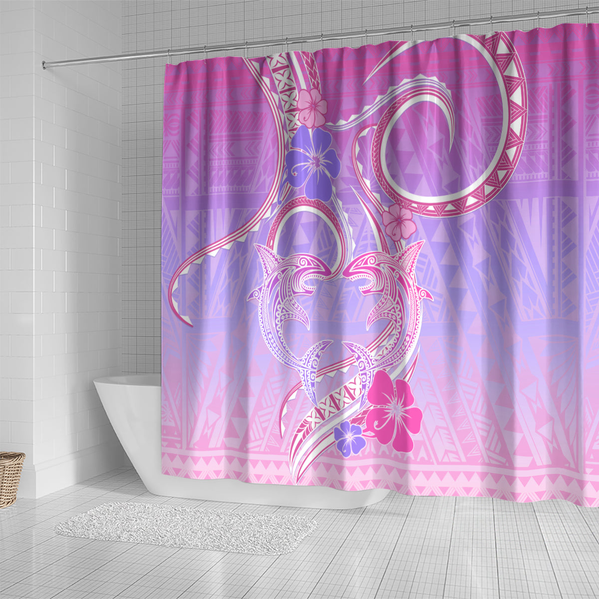 Polynesian Shark Valentine Shower Curtain Sweet Unique Version