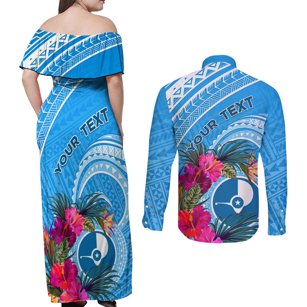 Yap Day Couples Matching Off Shoulder Maxi Dress and Long Sleeve Button Shirt Nam nu Waqab Tropical Flower LT01 - Polynesian Pride