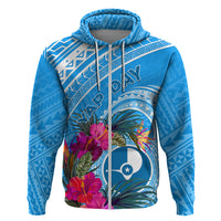 Yap Day Hoodie Nam nu Waqab Tropical Flower LT01 Zip Hoodie Blue - Polynesian Pride