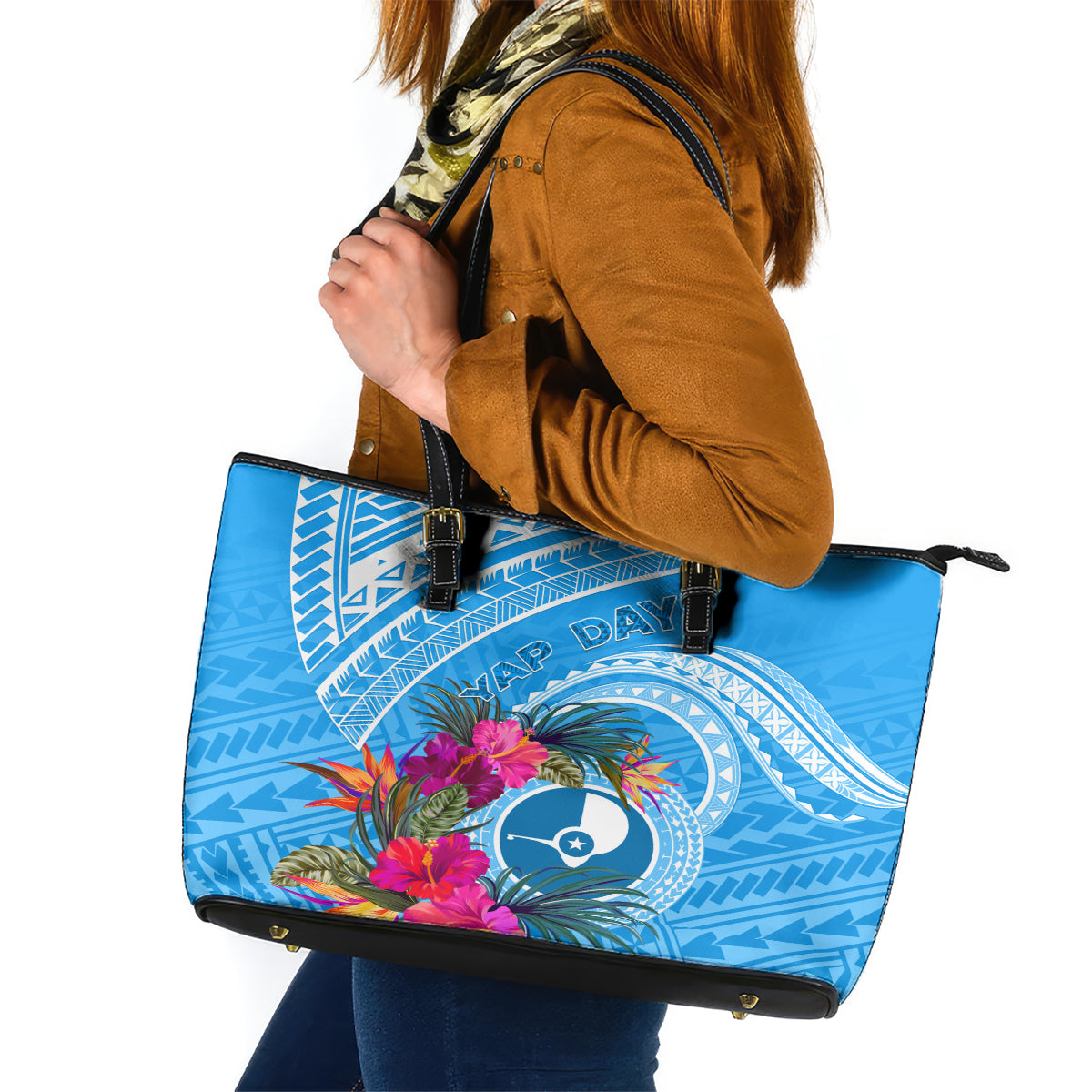 Yap Day Leather Tote Bag Nam nu Waqab Tropical Flower