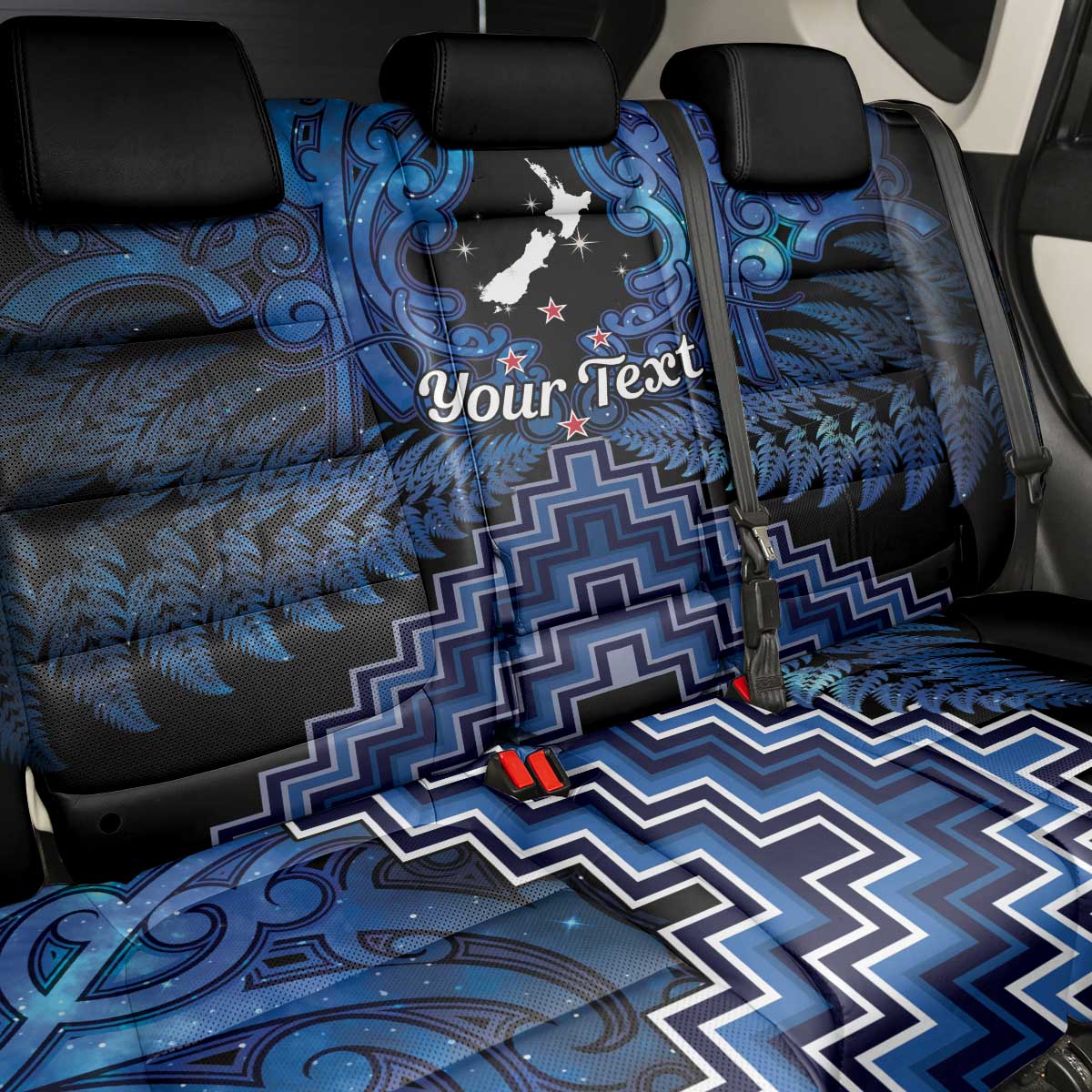 Personalised Aotearoa Matariki Back Car Seat Cover Blue Fern Maori Poutama