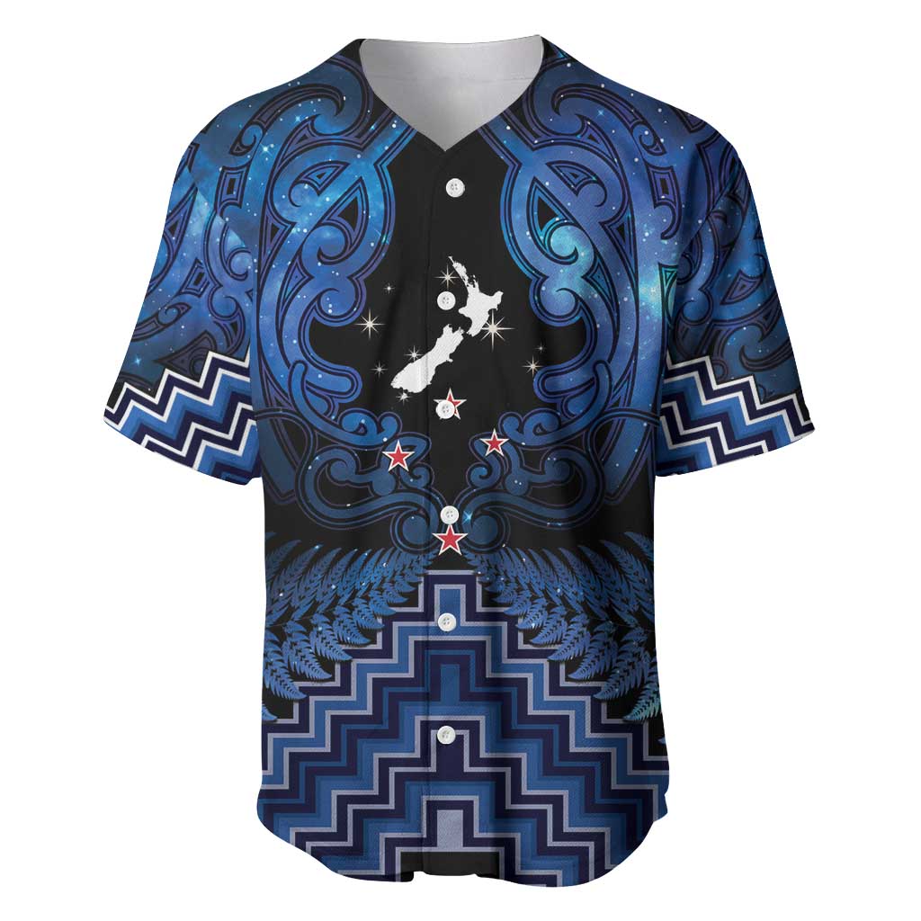 Personalised Aotearoa Matariki Baseball Jersey Blue Fern Maori Poutama