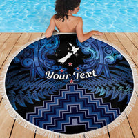 Personalised Aotearoa Matariki Beach Blanket Blue Fern Maori Poutama