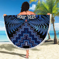 Personalised Aotearoa Matariki Beach Blanket Blue Fern Maori Poutama