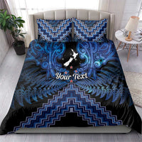 Personalised Aotearoa Matariki Bedding Set Blue Fern Maori Poutama