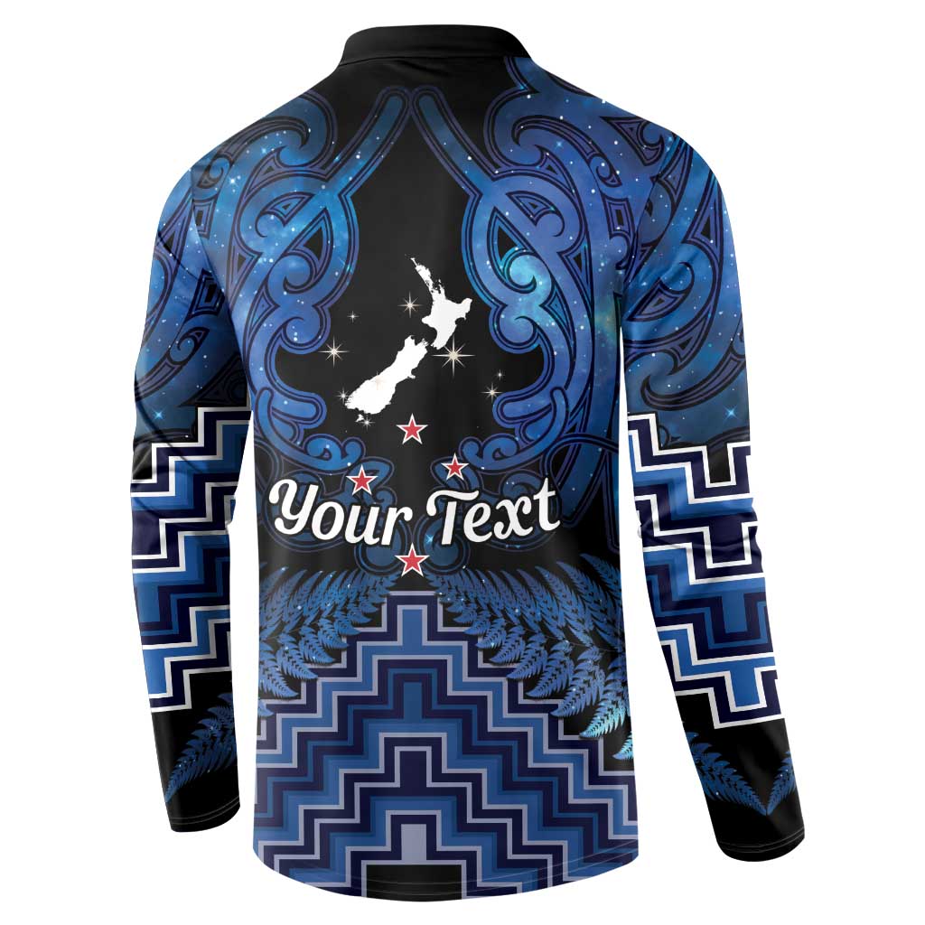 Personalised Aotearoa Matariki Button Sweatshirt Blue Fern Maori Poutama