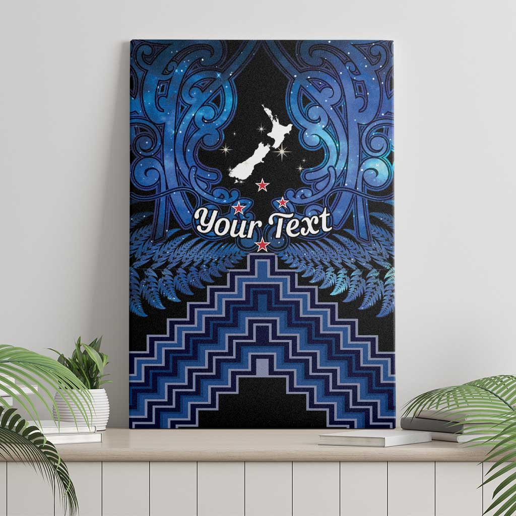 Personalised Aotearoa Matariki Canvas Wall Art Blue Fern Maori Poutama