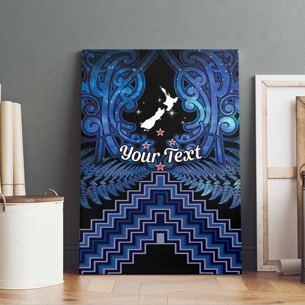 Personalised Aotearoa Matariki Canvas Wall Art Blue Fern Maori Poutama