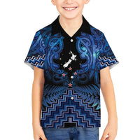 Personalised Aotearoa Matariki Family Matching Long Sleeve Bodycon Dress and Hawaiian Shirt Blue Fern Maori Poutama