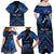 Personalised Aotearoa Matariki Family Matching Off Shoulder Maxi Dress and Hawaiian Shirt Blue Fern Maori Poutama