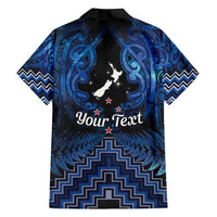 Personalised Aotearoa Matariki Family Matching Off Shoulder Maxi Dress and Hawaiian Shirt Blue Fern Maori Poutama