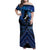 Personalised Aotearoa Matariki Family Matching Off Shoulder Maxi Dress and Hawaiian Shirt Blue Fern Maori Poutama