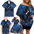 Personalised Aotearoa Matariki Family Matching Off Shoulder Short Dress and Hawaiian Shirt Blue Fern Maori Poutama