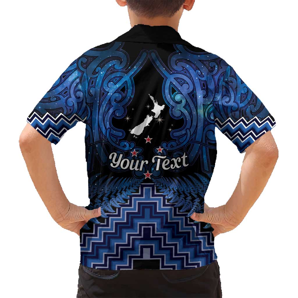 Personalised Aotearoa Matariki Family Matching Puletasi and Hawaiian Shirt Blue Fern Maori Poutama