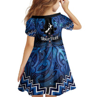 Personalised Aotearoa Matariki Family Matching Summer Maxi Dress and Hawaiian Shirt Blue Fern Maori Poutama