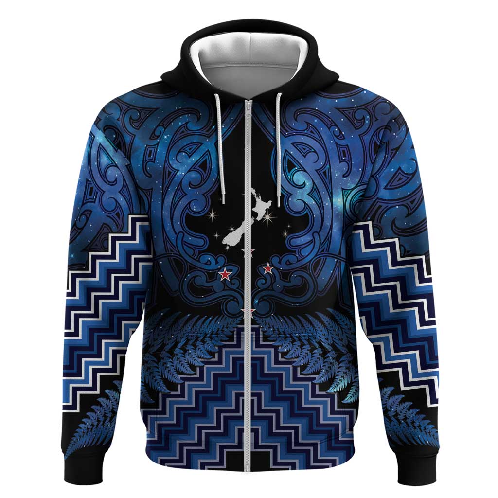 Personalised Aotearoa Matariki Hoodie Blue Fern Maori Poutama