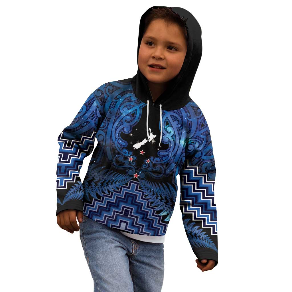 Personalised Aotearoa Matariki Kid Hoodie Blue Fern Maori Poutama