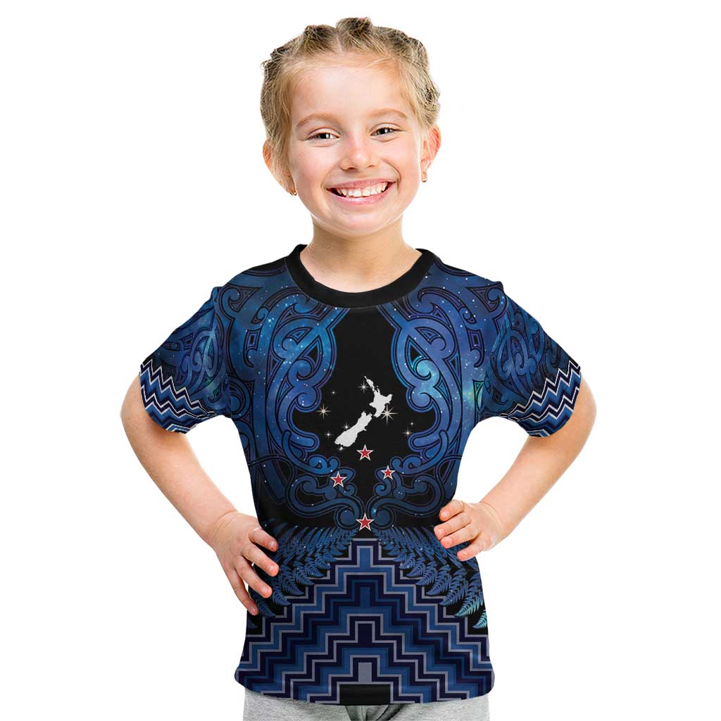 Personalised Aotearoa Matariki Kid T Shirt Blue Fern Maori Poutama