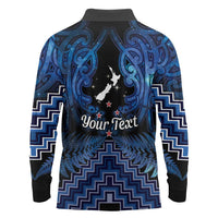 Personalised Aotearoa Matariki Long Sleeve Polo Shirt Blue Fern Maori Poutama