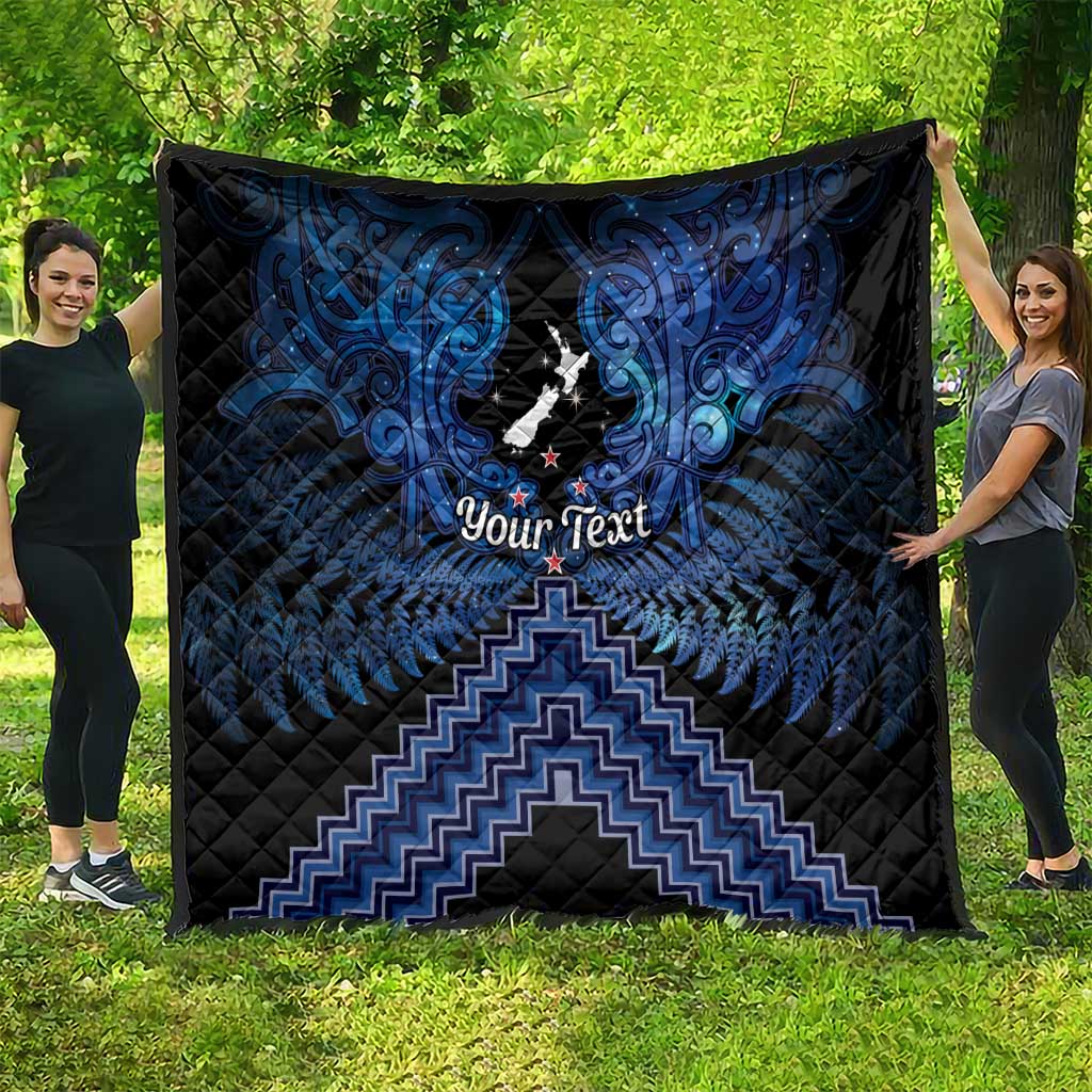 Personalised Aotearoa Matariki Quilt Blue Fern Maori Poutama