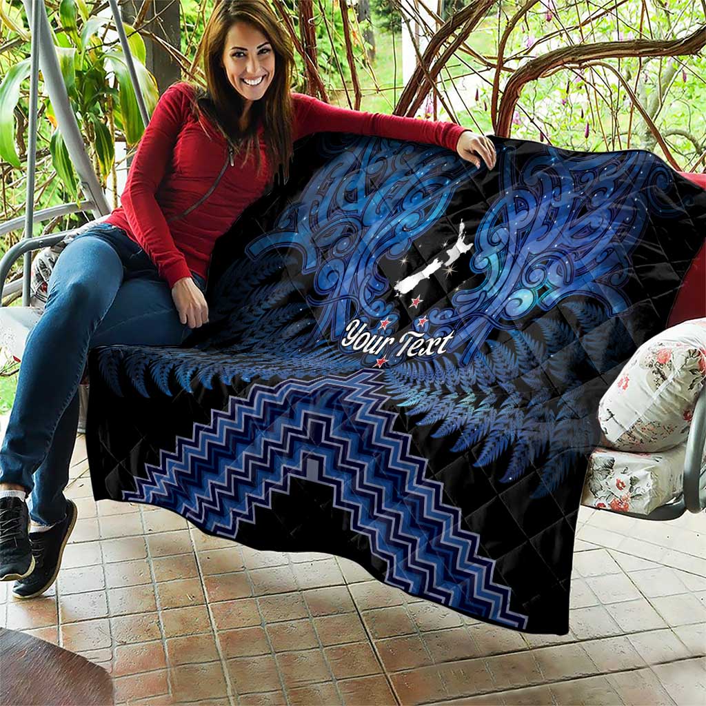 Personalised Aotearoa Matariki Quilt Blue Fern Maori Poutama