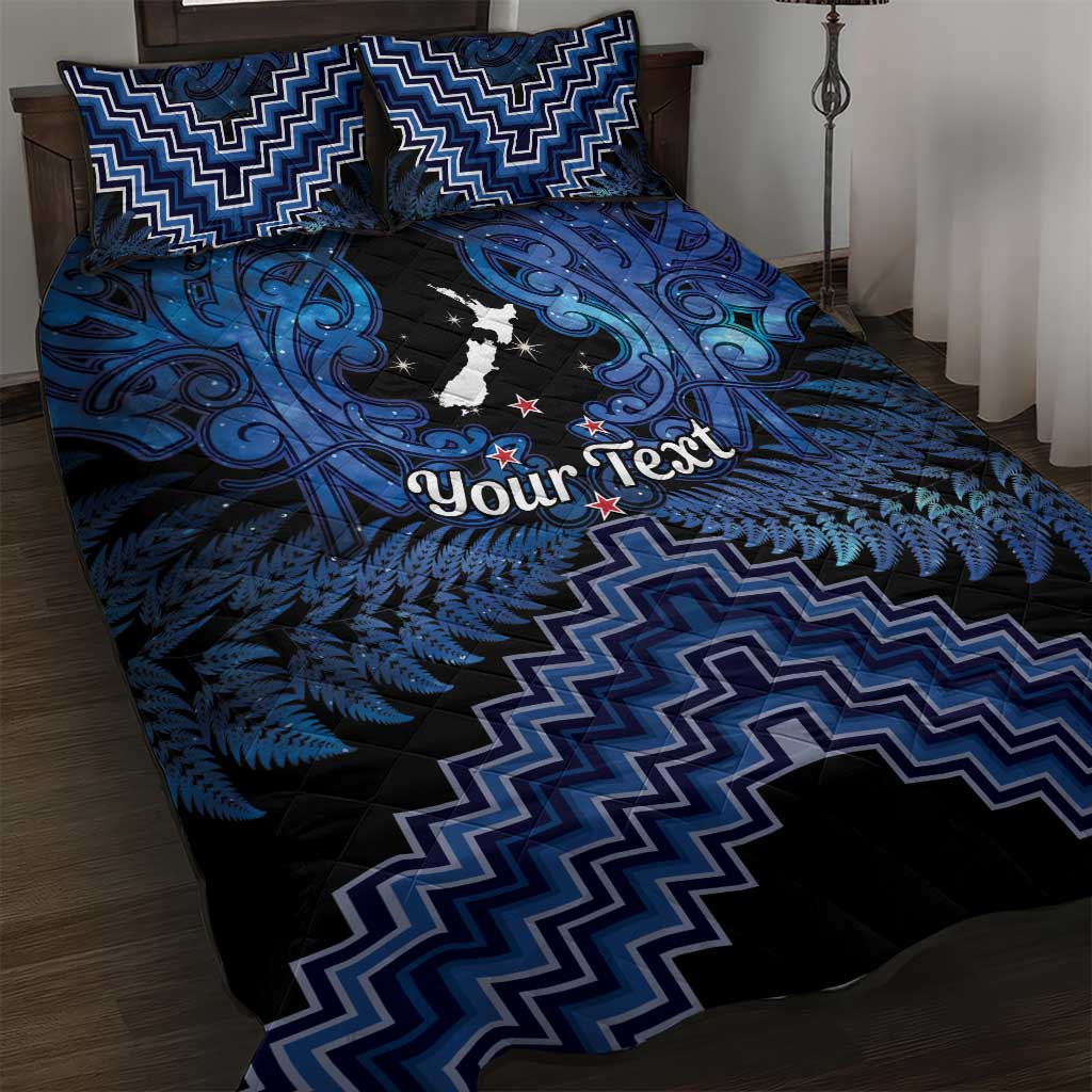 Personalised Aotearoa Matariki Quilt Bed Set Blue Fern Maori Poutama