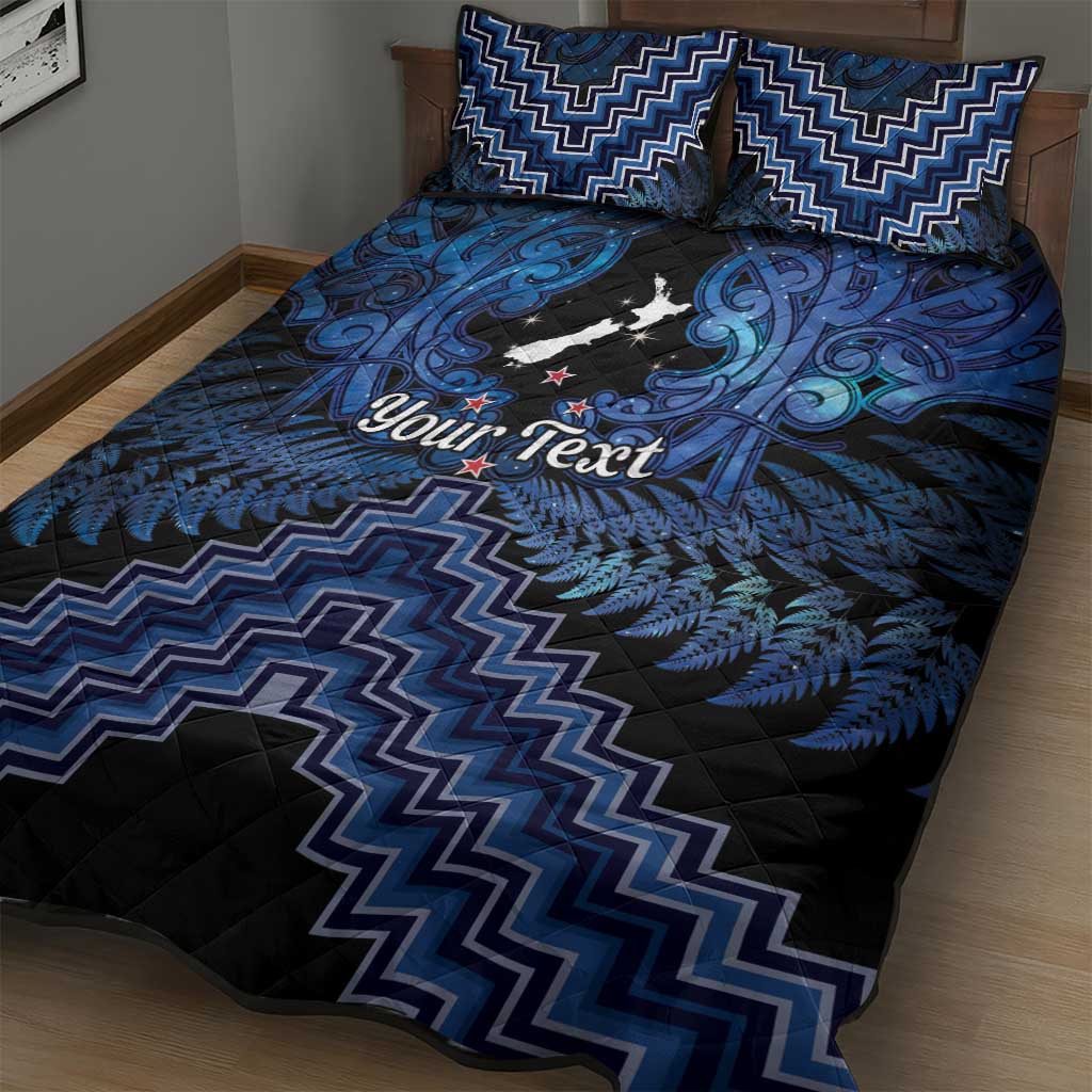 Personalised Aotearoa Matariki Quilt Bed Set Blue Fern Maori Poutama